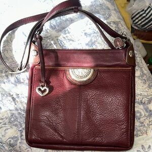 Brighton Shiloh Burgundy Leather Shoulder Bag Cross Body Handbag Elegant (H)